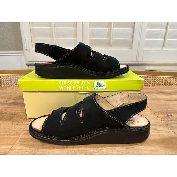 Finn Mens Comfort Sylt Sandal Black Nubuck Size 9.5/10 US 43 EU NIB Soft Footbed - Picture 9 of 15